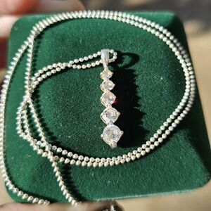 Sterling Silver 925 5 Stone Graduated Cubic Zirconia Pendant Necklace